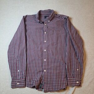 Abercrombie & Fitch Men's Check Button Down Shirt XXL Red Navy White 100% Cotton